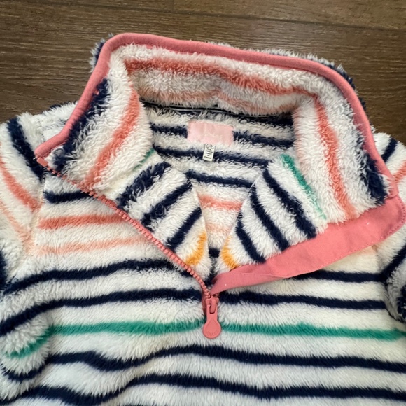 Joules Girls Fleece Quarter Zip Sweater Striped Sherpa Cozy Winter Sz 9-10 Y - Picture 9 of 13